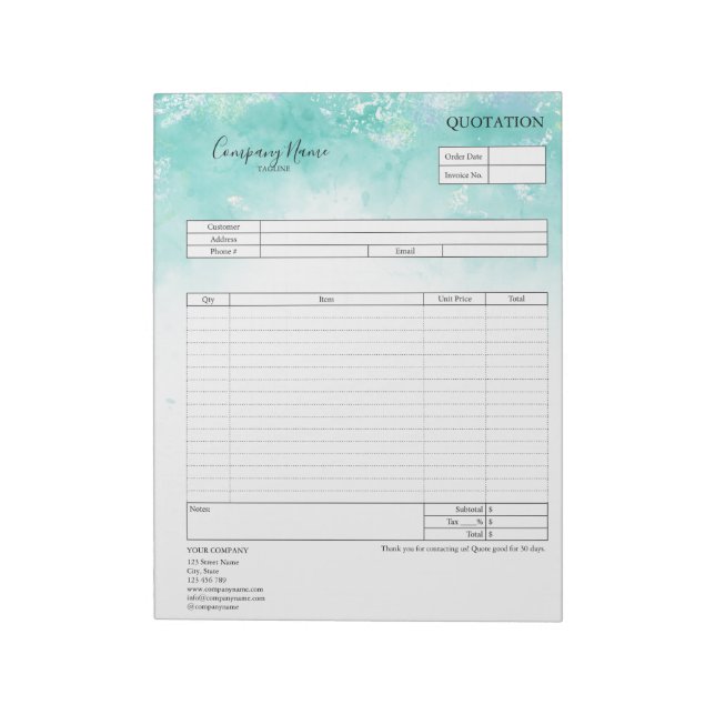 Form Business Quotation, Invoice or Sales Receipt  Notepad (Rotated)