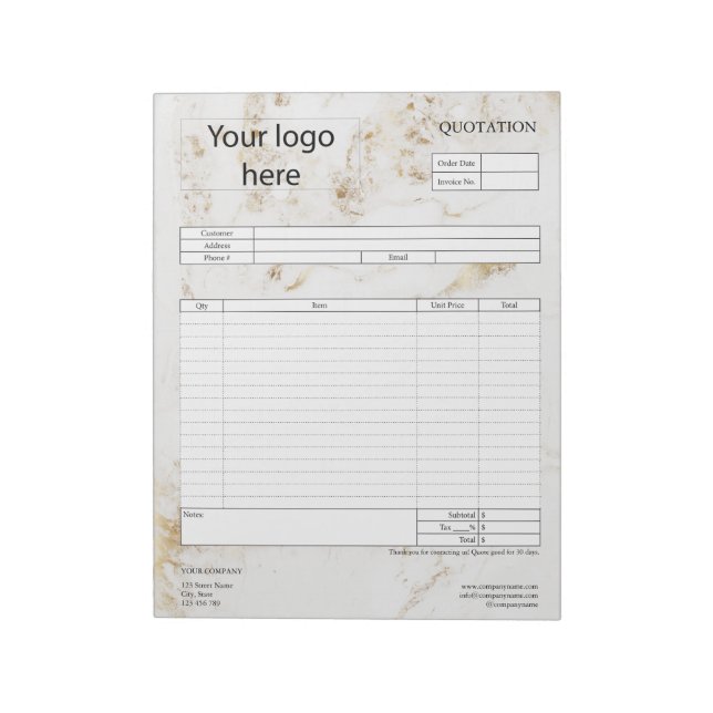 Form Business Quotation, Invoice or Sales Receipt  Notepad (Rotated)