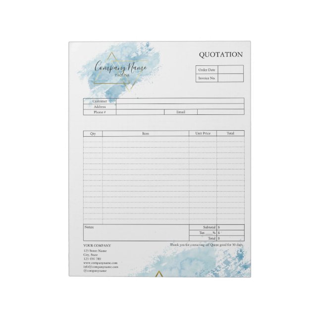 Form Business Quotation, Invoice or Sales Receipt  Notepad (Rotated)