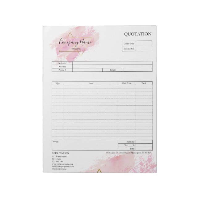 Form Business Quotation, Invoice or Sales Receipt  Notepad (Rotated)