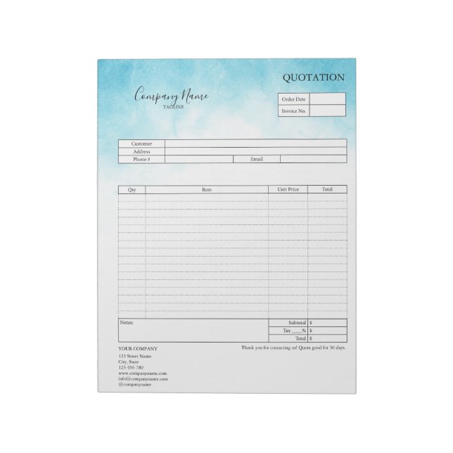 Form Business Quotation, Invoice or Sales Receipt  Notepad (Rotated)