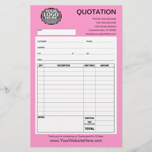 Form - Business Quotation or Invoice (Front)