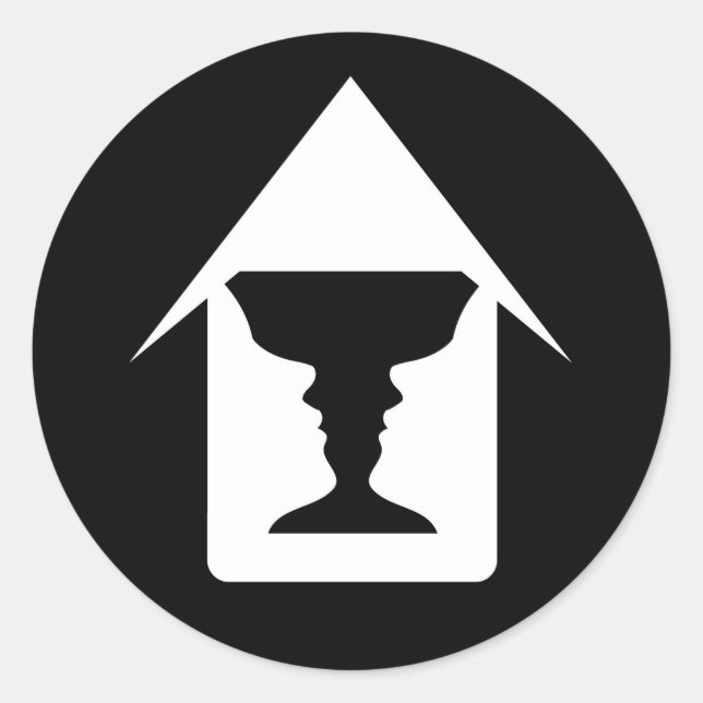 Form of vase created from 2 faces inside a house classic round sticker (Front)