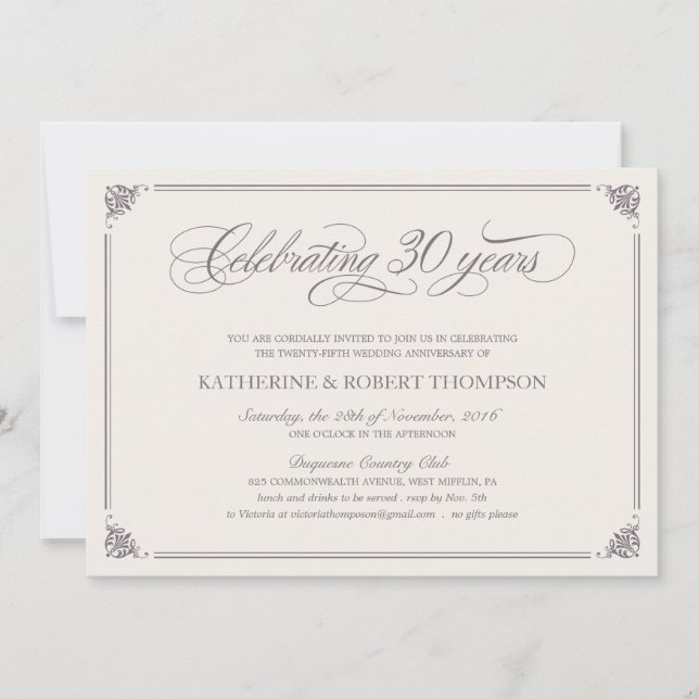 Formal 30th Anniversary Invitations (Front)