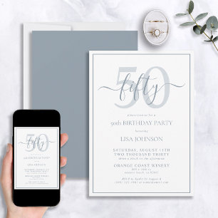 Formal 50th Birthday Dusty Blue Classic Script Invitation