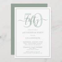 Formal 50th Birthday Sage Green Classic Script