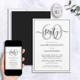 Formal 60th Birthday Black & White Classic Script Invitation