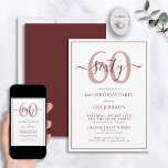 Formal 60th Birthday Burgundy Classic Script Invitation<br><div class="desc">Celebrate the big 6-0 in style! Take your birthday celebration to the next level with this formal 60th Birthday Burgundy Classic Script Invitation. With a classic burgundy text box on a white background, personalised details can be included in a modern hand lettered calligraphy. Add an extra bit of sophistication with...</div>