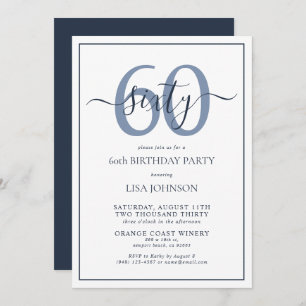 Formal 60th Birthday Navy Blue Classic Script Invitation