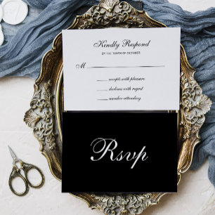 Formal and Classic Dark Black Wedding RSVP Card