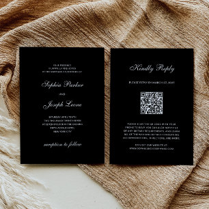Formal and Classic   QR Code RSVP Black Wedding Invitation