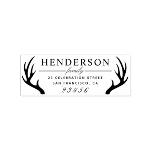 Formal Antlers Family Name & Custom Return Address Rubber Stamp