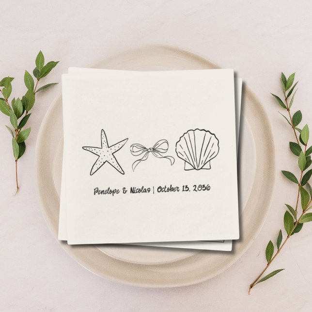 Formal Beach Wedding Favour Seashell & Bow Napkins (Formal Beach Wedding Favor Seashell & Bow Napkins
)
