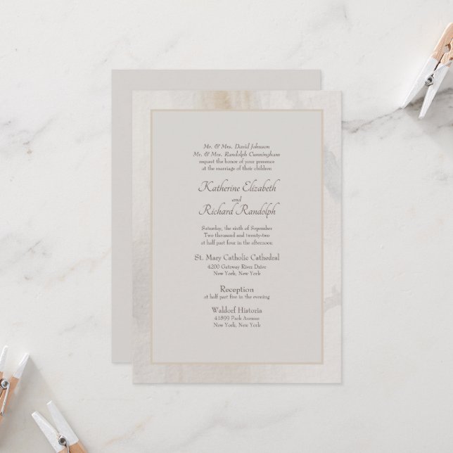 Formal Beige Wedding Invitation Both Parents (Front/Back In Situ)