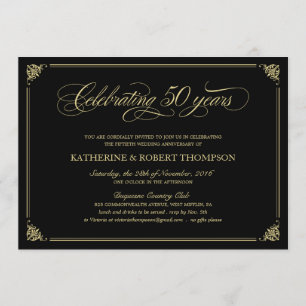 Formal Black and Gold 50th Anniversary Invitations