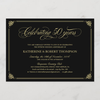 Formal Black and Gold 50th Anniversary Invitations