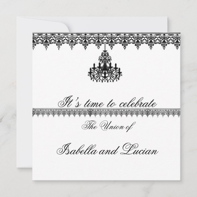 Formal Black and White Chandelier Goth Wedding Invitation (Front)