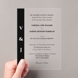 Formal Black and White Modern Wedding Acrylic Invitations
