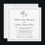 Formal Black and White Monogram Square Wedding Invitation<br><div class="desc">Traditional and classy square wedding invitation featuring a simple design with your two initial monogram and your names in an elegant calligraphy inside of a thin border.  The backside is solid black.  This classic black and white design is perfect for a formal wedding.</div>
