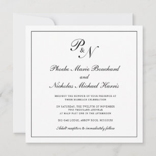 Formal Black and White Monogram Square Wedding Invitation
