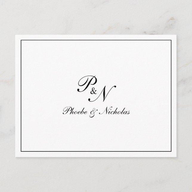 Formal Black and White Monogram Wedding Thank You Postcard (Front)
