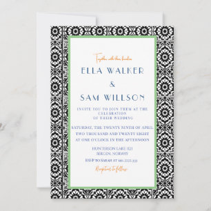 Formal Black And White Tile Elegance Wedding Invitation