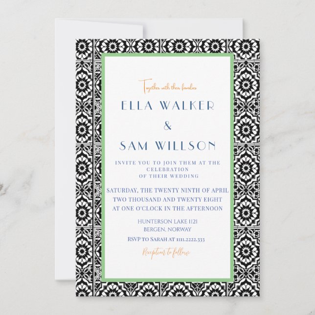 Formal Black And White Tile Elegance Wedding Invitation (Front)
