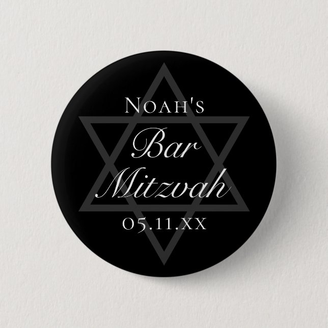 Formal Black Bar Mitzvah Star of David Custom 6 Cm Round Badge (Front)