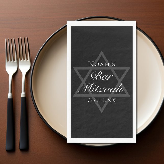 Formal Black Bar Mitzvah Star of David Customised Napkin (Creator Uploaded)