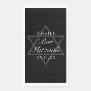 Formal Black Bar Mitzvah Star of David Customised Napkin