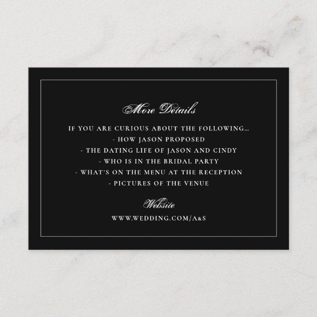 Formal Black Border Wedding Website Details Enclosure Card (Front)
