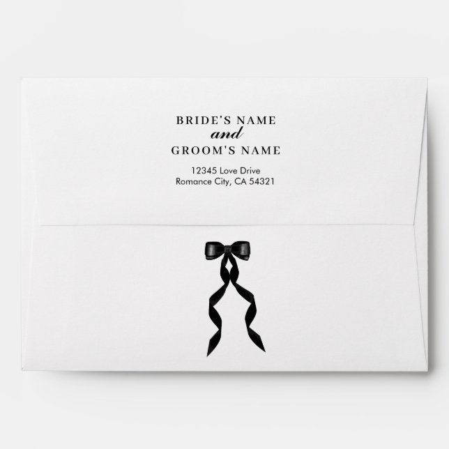 Formal Black Bow Ribbon Elegant Wedding Envelope (Back (Top Flap))