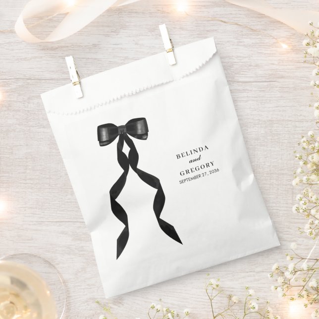 Formal Black Bow Ribbon Elegant Wedding Favour Bags (Clipped)
