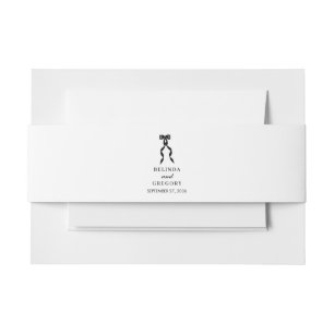 Formal Black Bow Ribbon Elegant Wedding Invitation Belly Band