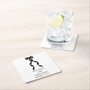 Formal Black Bow Ribbon Elegant Wedding Square Paper Coaster
