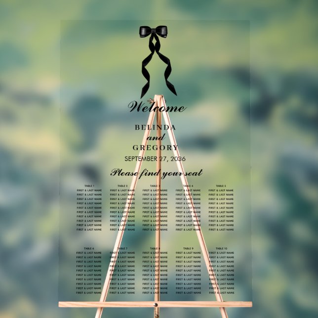 Formal Black Bow Ribbon Wedding Seating Chart (Neutral)