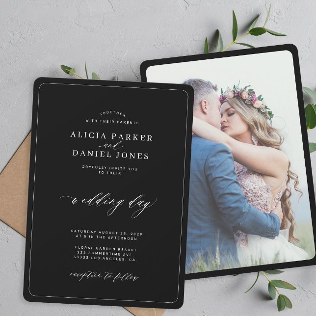 Formal black elegant photo wedding invitation (Creator Uploaded)