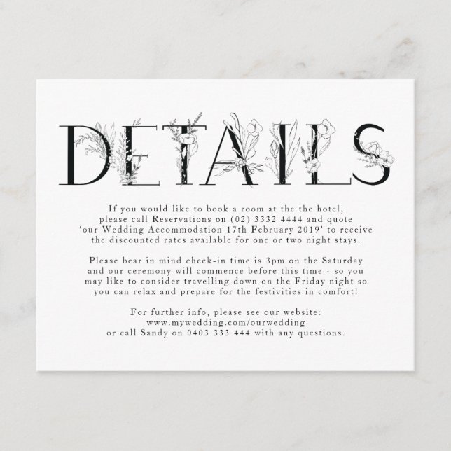 Formal Black Floral Letters Wedding Enclosure Card (Front)