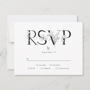 Formal Black Floral Letters Wedding RSVP Response