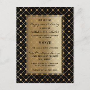 Formal Black & Gold Geometric Engagement Party Invitation Postcard