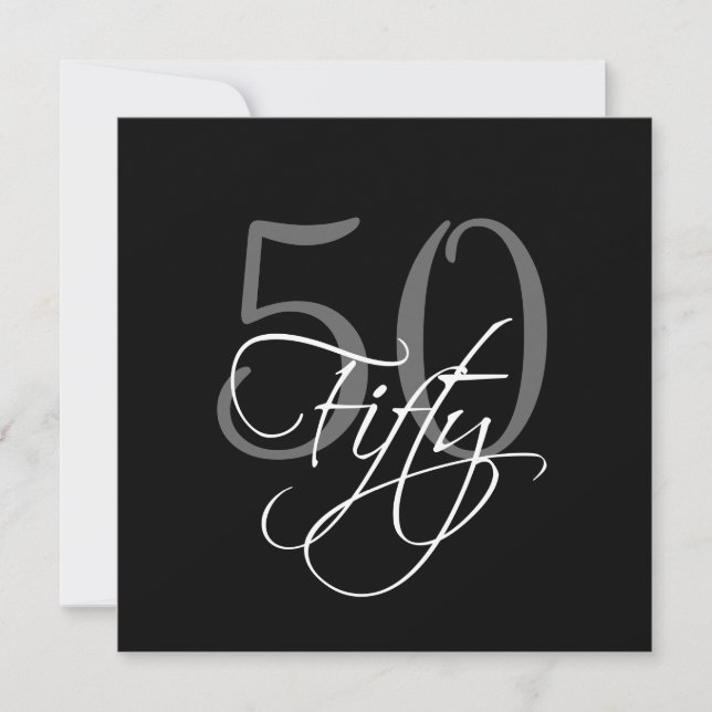 Formal Black Grey 50th Birthday Invitations (Front)