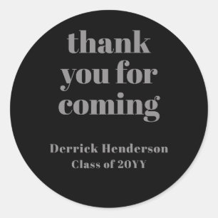 Formal Black Grey Graduation Thank You Sticker