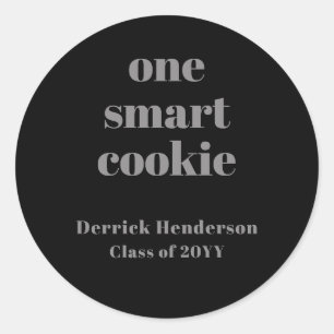 Formal Black Grey One Smart Cookie Round Sticker
