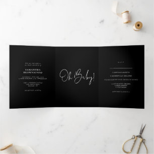 Formal Black Modern Baby Shower Tri-Fold Card