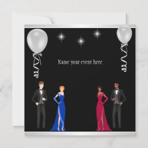 Formal Black Silver White Balloons Special Event Invitation