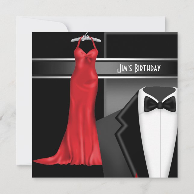 Formal Black Tie Birthday Dinner Party Invitation (Back)