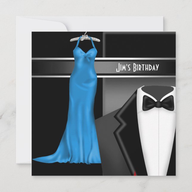 Formal Black Tie Birthday Dinner Party Invitation (Back)