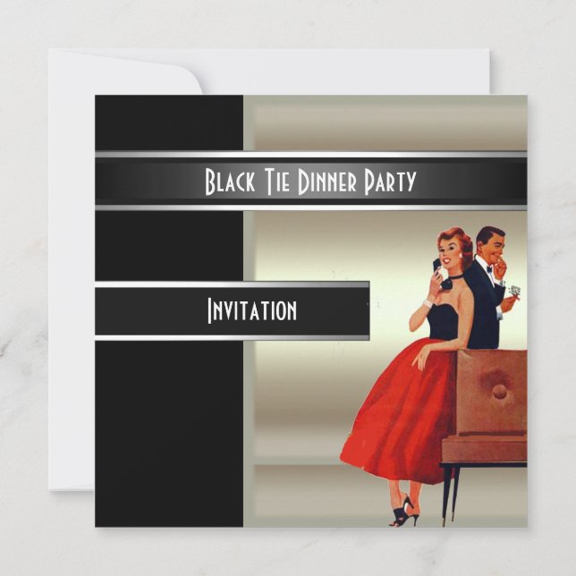 Formal Black Tie Dinner Party Invitation (Back)