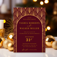 Formal Black Tie Gold Art Deco Burgundy Wedding