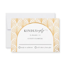 Formal Black Tie Gold Art Deco Wedding RSVP
